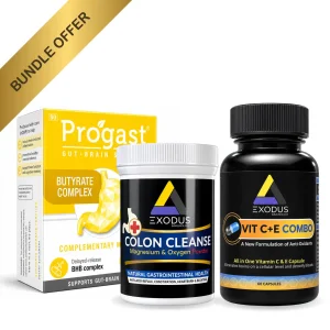 Exodus Immunology Digestive Reset System bundle with Progast Butyrate Complex, Colon Cleanse and Vit C+E Combo