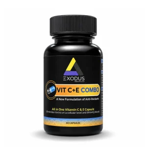 Exodus Immunology vitamin C and E supplement in a 60-capsule bottle